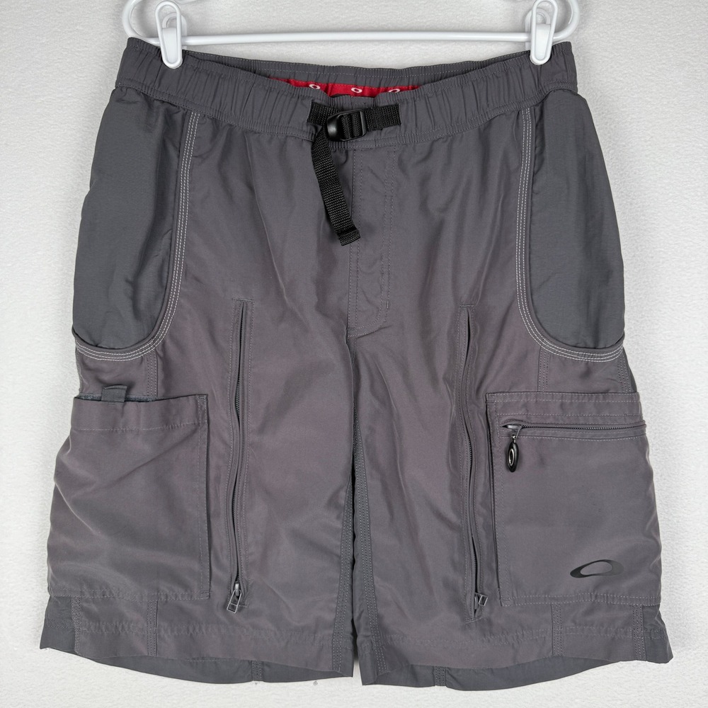 Vtg Oakley MTB Shorts Mens L Software‎ Padded Belted Cargo Zipper Pocket Skull